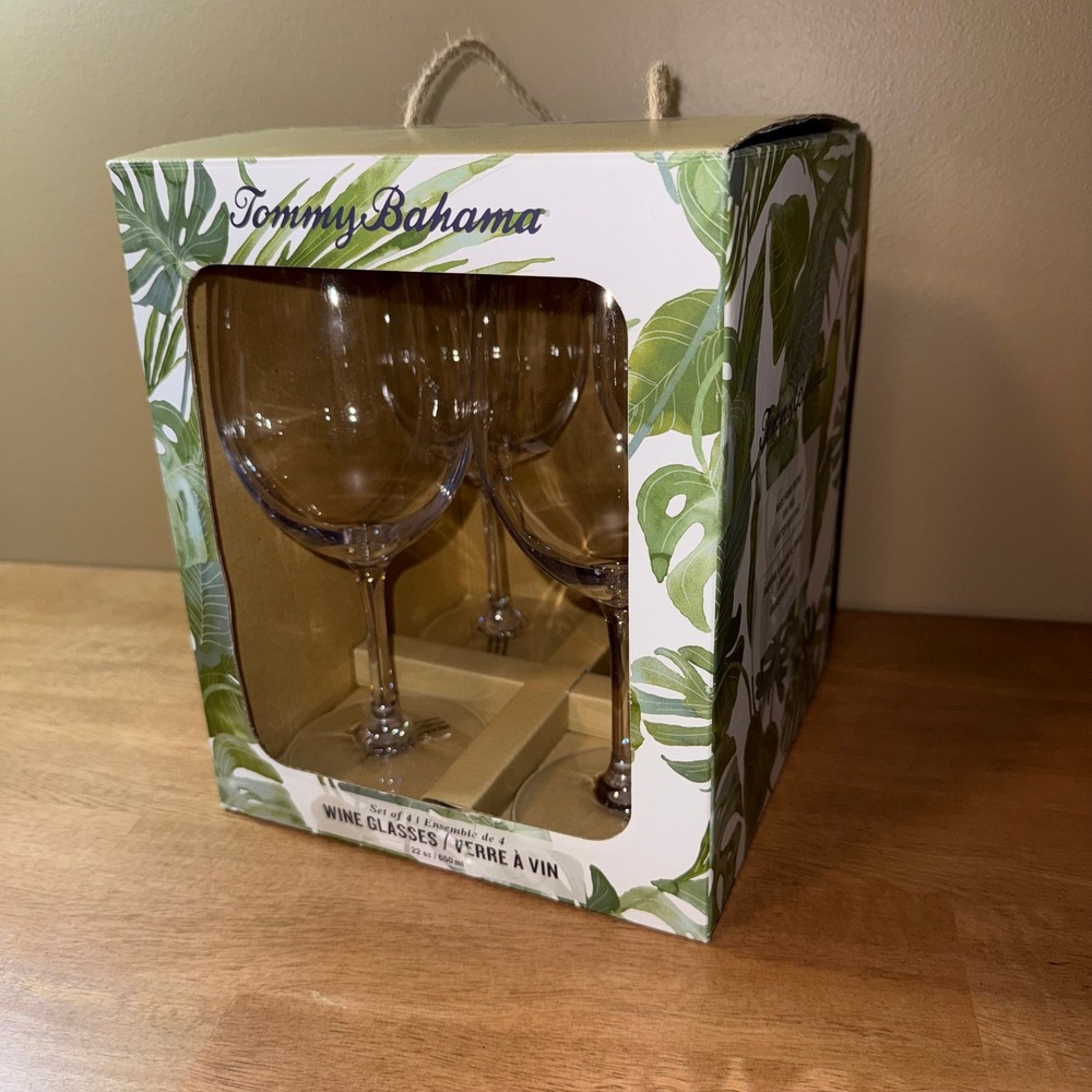 Tommy Bahama Set of 4 Wine Glasses 22oz Tritan Shatter Resistant BPA Free New